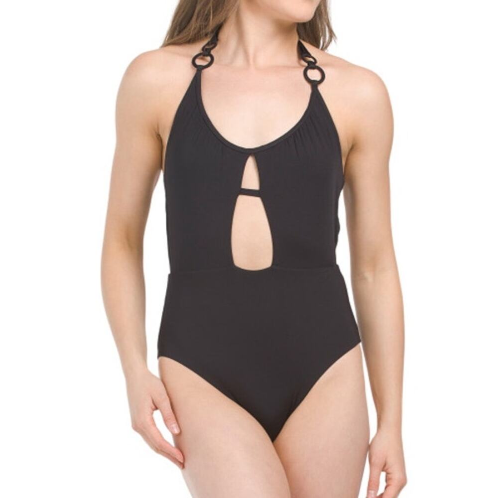 TRINA TURK NWT Monaco Scoop Neck Cutout Adjust Halter One Piece Swimsuit Black 6